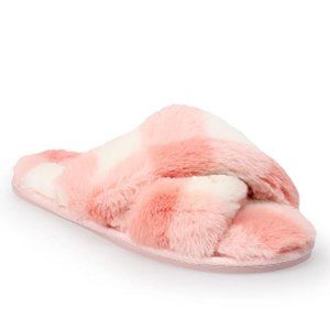 LC Lauren Conrad Cross Checkered Faux Fur Slide Slippers